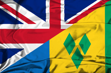 Waving flag of Saint Vincent and Grenadines and UK