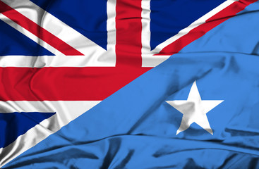 Waving flag of Somalia and UK