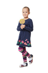 The little girl with lollipop isolated on white background