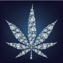Cannabis leaf  made a lot of from diamonds.