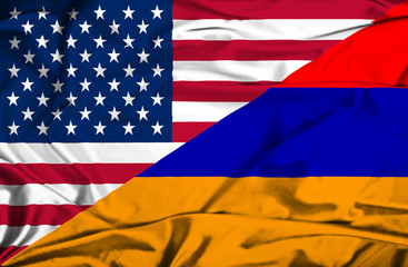 Waving flag of Armenia and USA