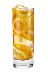 iced drink with orange and mint isolated on white background