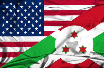 Waving flag of Burundi and USA