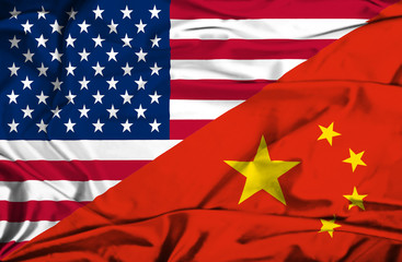 Waving flag of China and USA