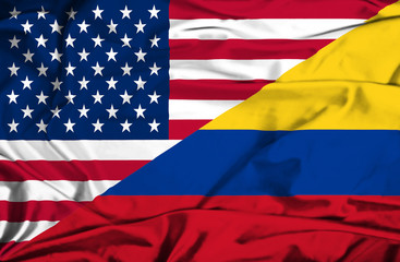 Fototapeta na wymiar Waving flag of Columbia and USA