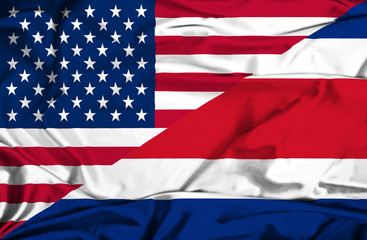 Waving flag of Costa Rica and USA