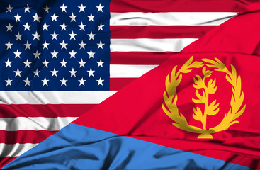 Waving flag of Eritrea and USA