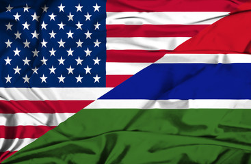Waving flag of Gambia and USA