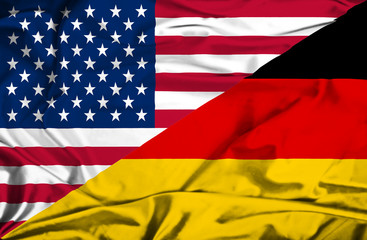 Waving flag of Germany and USA
