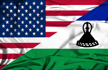 Waving flag of Lesotho and USA