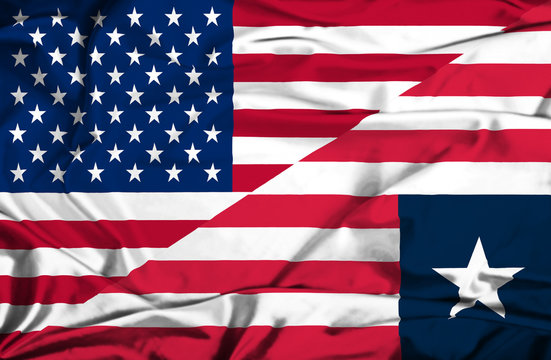 Waving flag of Liberia and USA
