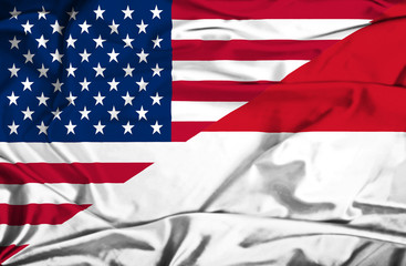 Waving flag of Monaco and USA