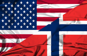 Waving flag of Norway and USA