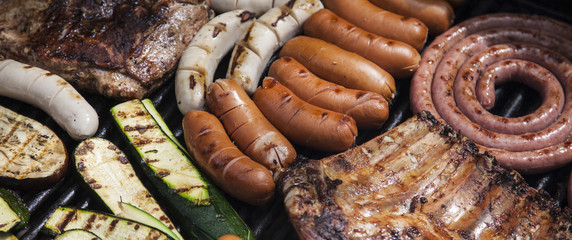 Barbecue with meat and vegetables