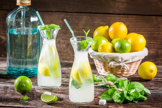 Fresh cold drink lemon with sugar