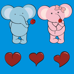 elephant baby cartoon love rose set