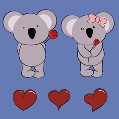 koala baby cute love cartoon rose set in vector format