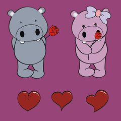 hippo baby cute cartoon love rose set