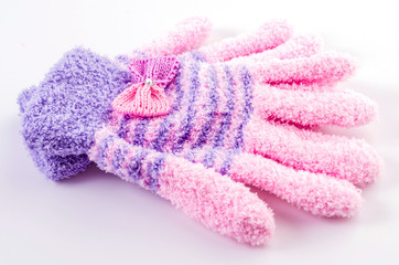 Women purple gloves isolated on white background