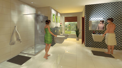 Modern Bathroom with mosaic wall