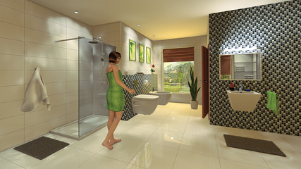 Modern Bathroom with mosaic wall