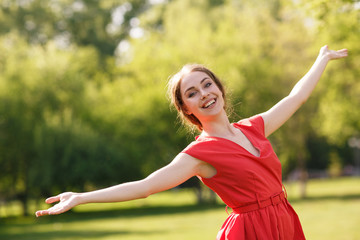 Woman in red dress