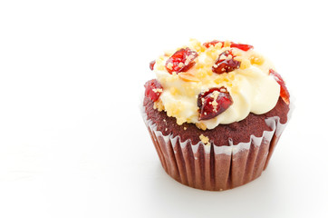 Red cupcake velvet isolated white background