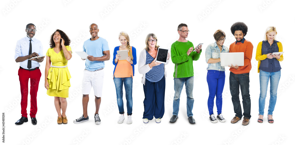 Wall mural group of people and digital devices concept - Wall murals