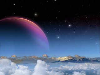 Obraz na płótnie Canvas Alien planet. a large Jupier like planet rises