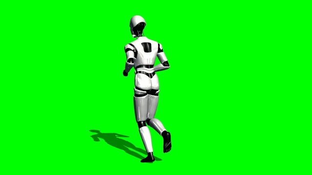 Human I-Robot runs - green screen