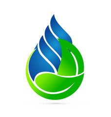 Water drop green leafs. Ecology concept logo vector
