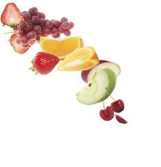various type of fruit slices stacked with splash