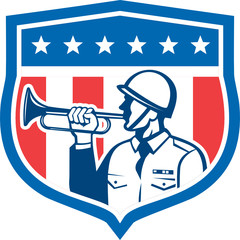 Soldier Blowing Bugle Crest Stars Retro