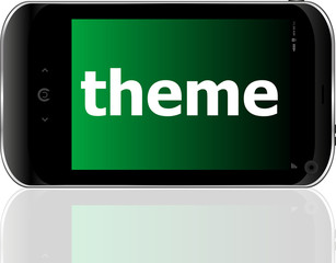 theme word on smart mobile phone, business concept