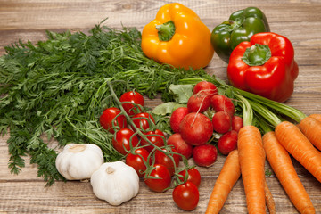 Fresh vegetables on a wooden table