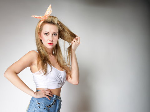 beautiful blonde woman retro styling