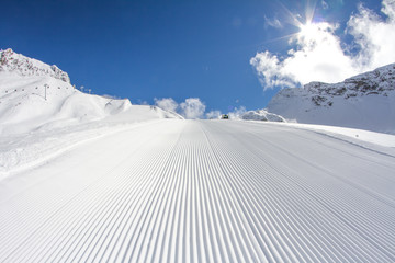 perfectly groomed ski piste