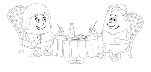 Children near table, isolated, contour
