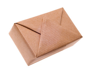 parcels boxes with kraft paper, isolated on white