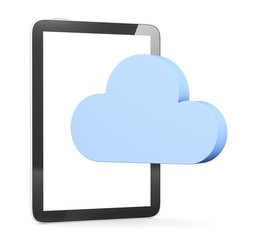 cloud shape speech bubble with tablet