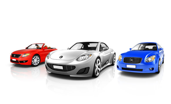 Fototapeta Group of Three Multicolored Elegant Cars