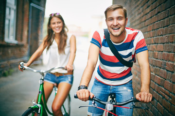 Joyful bicyclist