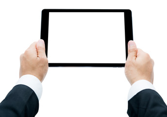 Businessman hands holding tablet Isolated