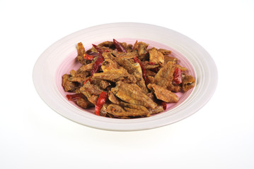 anchovy with chili on white background