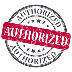 Authorized red round grungy stamp isolated on white background