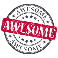 Awesome red round grungy stamp isolated on white background