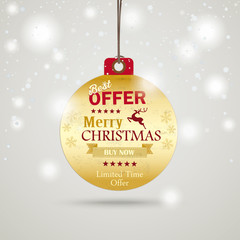 Golden Christmas Bauble Price Sticker Snow