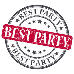 best party red round grungy stamp isolated on white background
