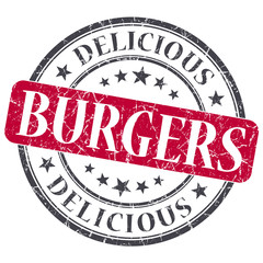 Burgers red round grungy stamp isolated on white background