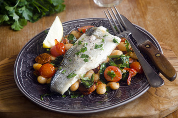 Grilled sea bass